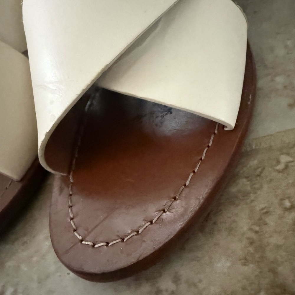 Tory Burch Cream Cross-Strap Leather Block Heeled Sandals - Picture 9 of 16